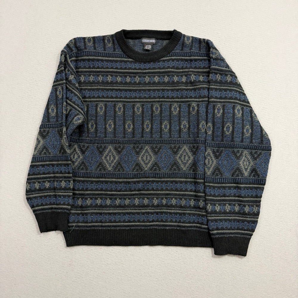 Vintage Jantzen Sweater XLT Geometric Fair Isle Acrylic Long Sleeve Pullover